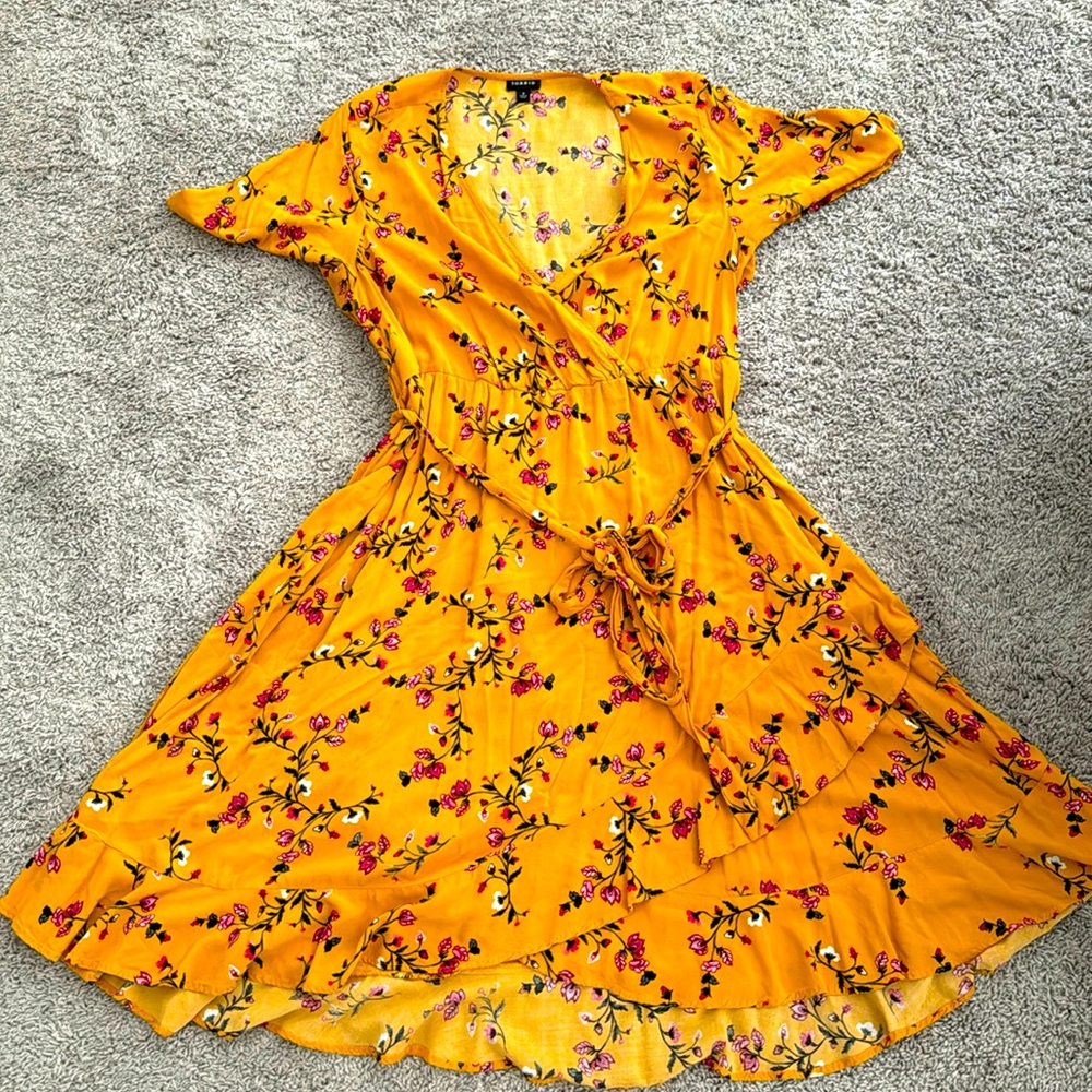 Plus Size Mustard Floral Dress